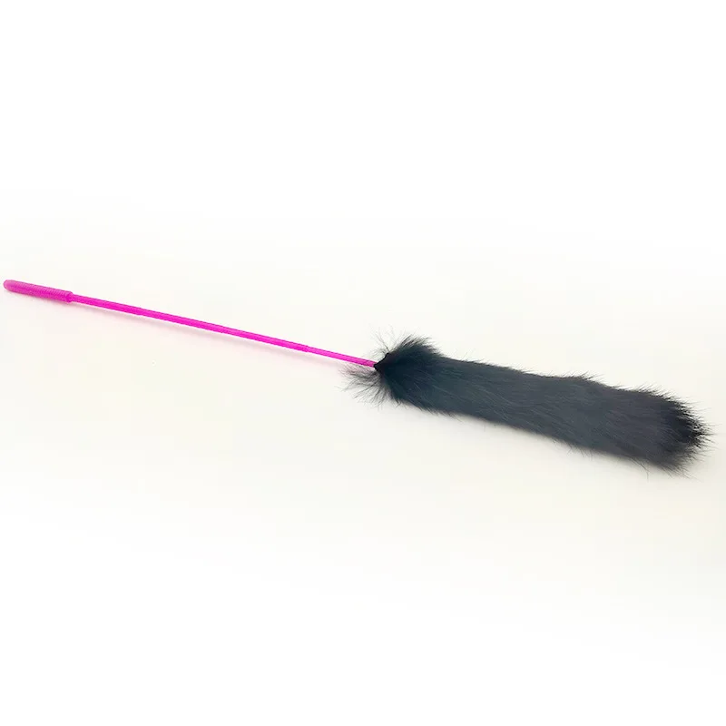 Tail Teaser Wand Toy Kitten Cat Exercise Playing Accessories Interactive Pet Supplies Funny Cat Plush Real Rabbit Fur Plate HY