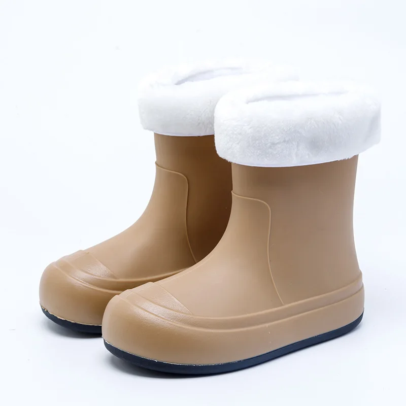 Winter Rain Shoes Women Plus Velvet Fashion Rain Boots Comfortable Waterproof Shoes Non-Slip Wear-Resistant Rubber Shoes