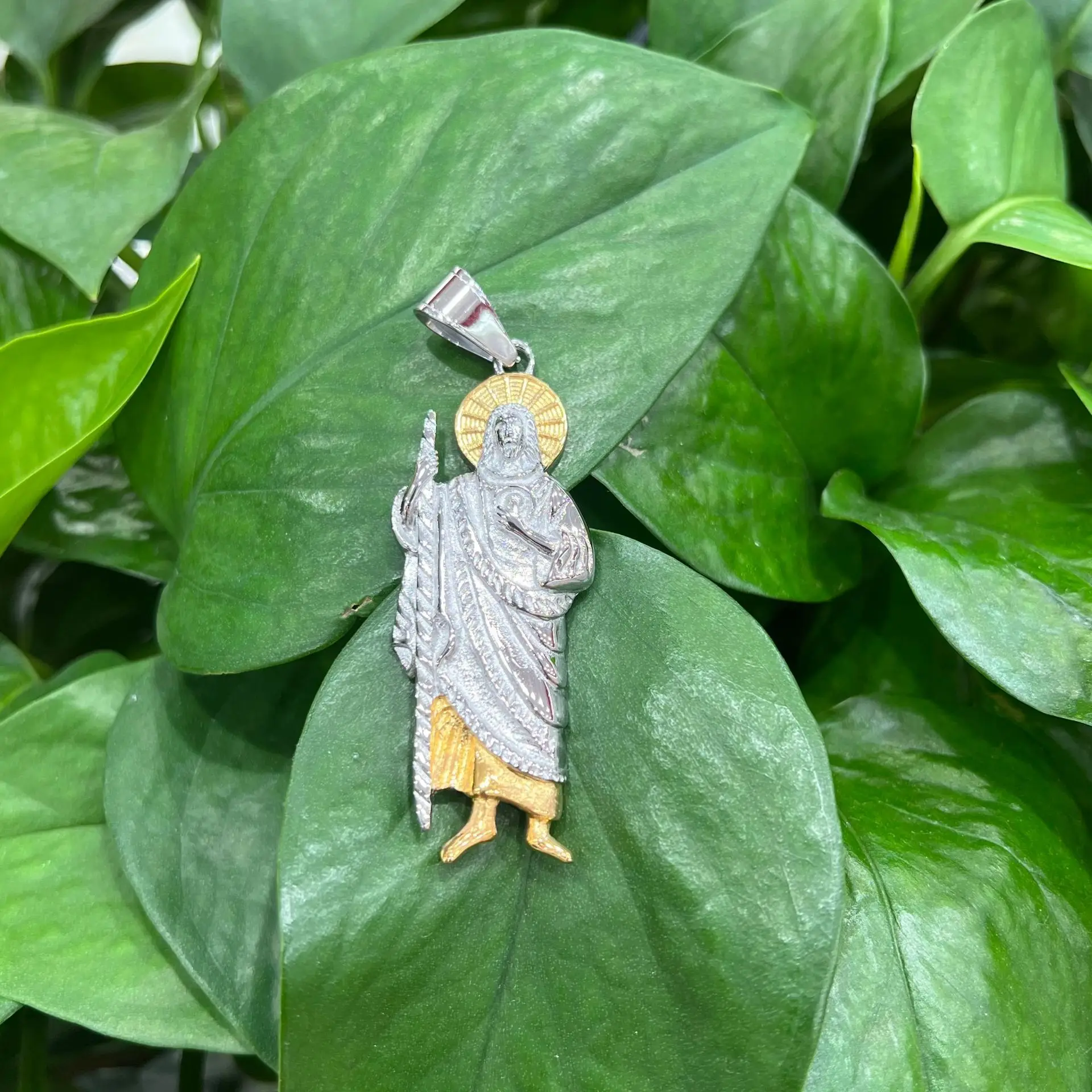 Religious Gold Plated San Judas Pendant and Rope Chain Statement Necklace Stainless Steel St Saint Jude Pendant Necklace