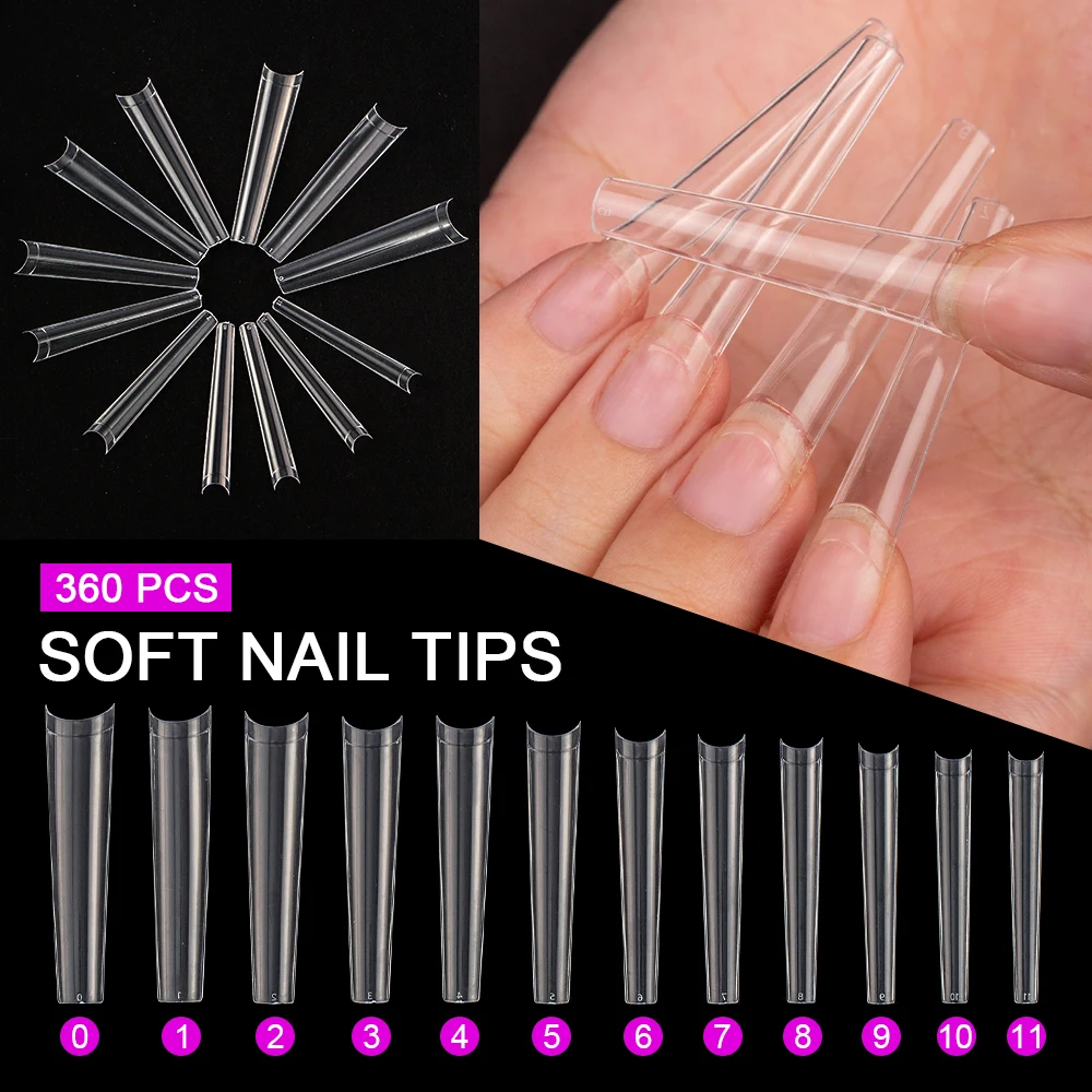 Wholesale Half Cover Long French Acrylic Nail Tips Almond Stiletto Coffin Round Clear Soft Gel Tips for Manicure