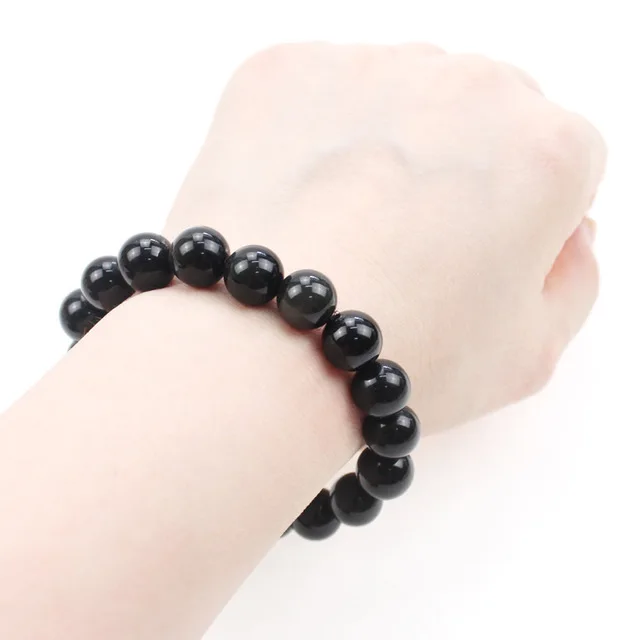 Trending Hot Sale Unisex Fashion Black Onyx Stone Stretch Bracelet Natural Black Agate Gemstone Bead Elastic Charm Bracelet