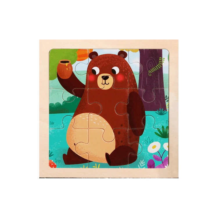Children Educational Wood Jigsaw Puzzle for Kids Multi Pattern Puzzle Cartoon Toy Wooden  9 Pieces Wooden  Jigsaw Puzzles