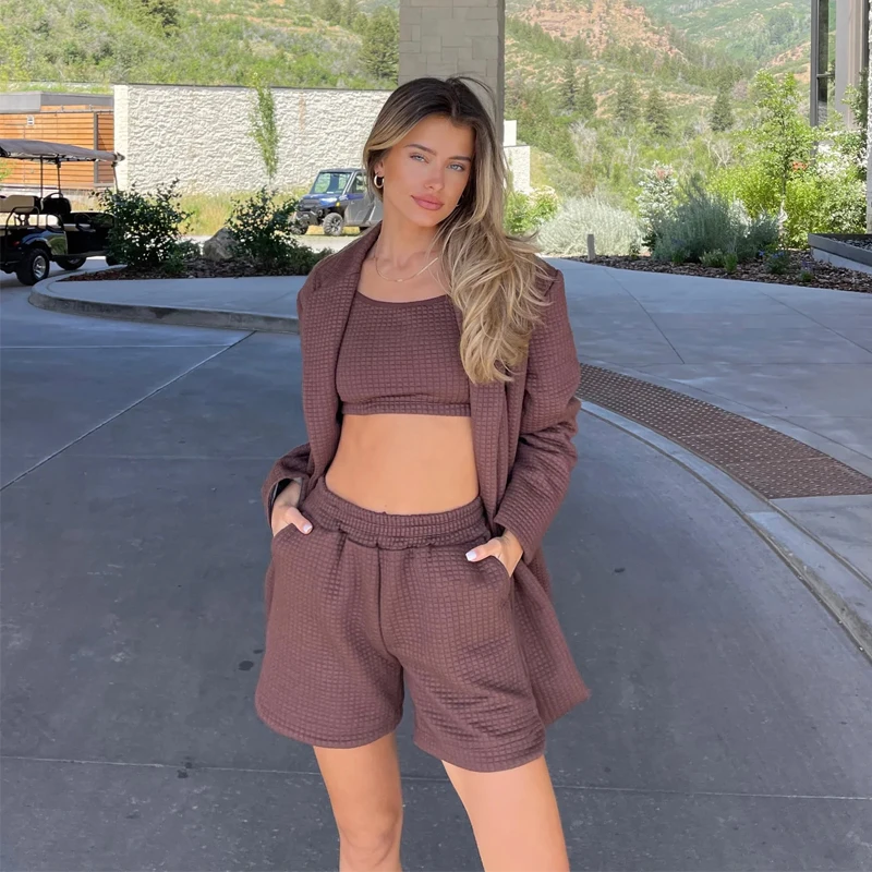 Custom Women Clothing Summer Casual Lounge Wear Quilted Cloud Tube Top Shorts Set Women Two Piece Short Set