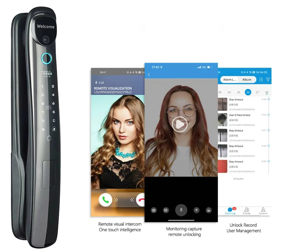 TUYA automatic camera  smart digital code card mobile remote app intercom electronic home smart fingerprint digital door lock