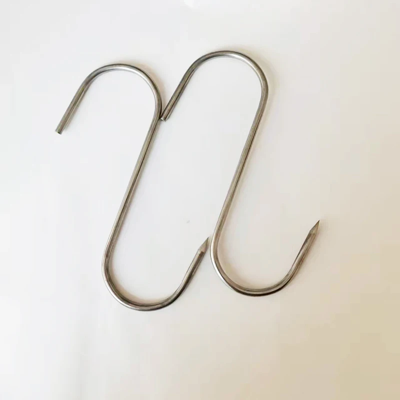 10Pcs Long Pointed S Hooks Rack Butcher Meat Stainless Steel Hanger 12/15cm Kitchen Hooks