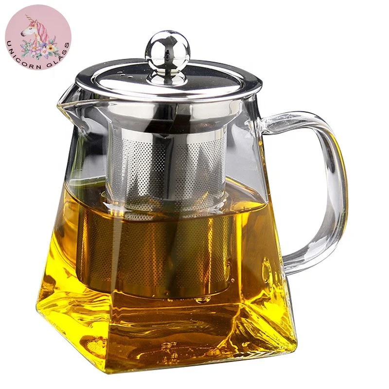 
550ml/20OZ Borosilicate Glass Teapot Heat Resistant Square Glass Teapot With Tea Infuser Filter Flower Tea Pot 