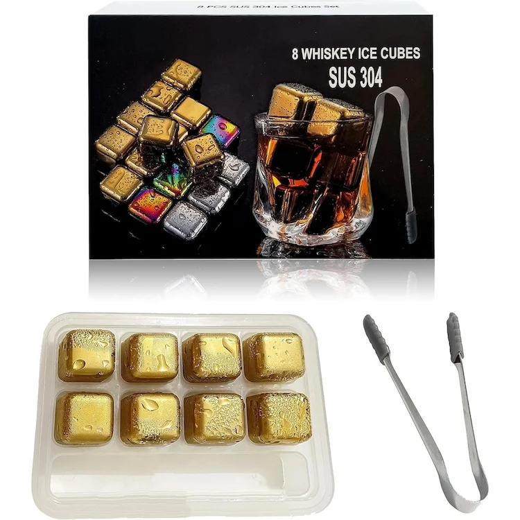 Sales Reasonable Price 4 Piece Graphic Carton Different Sizes Stainless Steel Customized Dice Ice Cube With Logo