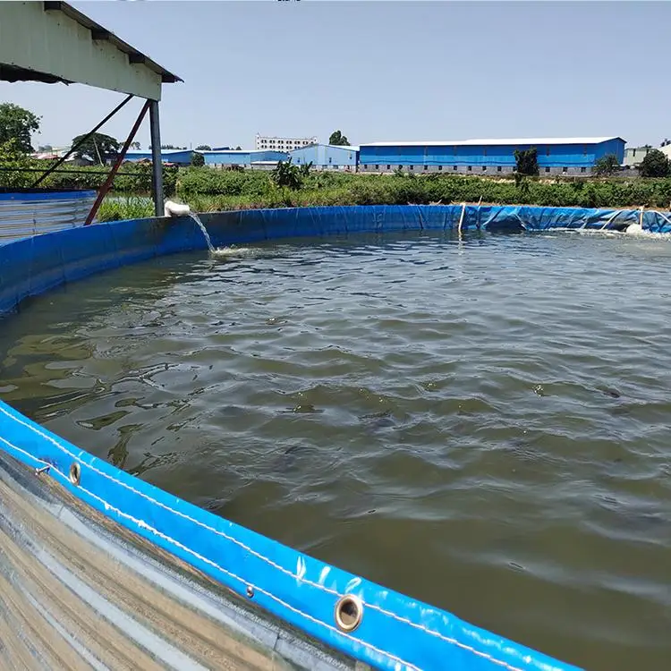 Round hot galvanized steel flexible fish farm pond with PVC and HDPE lining