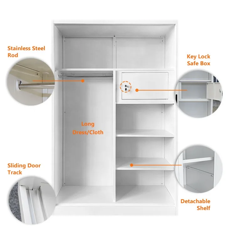 Metal wholesale printed closet iron detachable storage clothes cabinet bedroom 2 door metal almirah modern design wardrobe