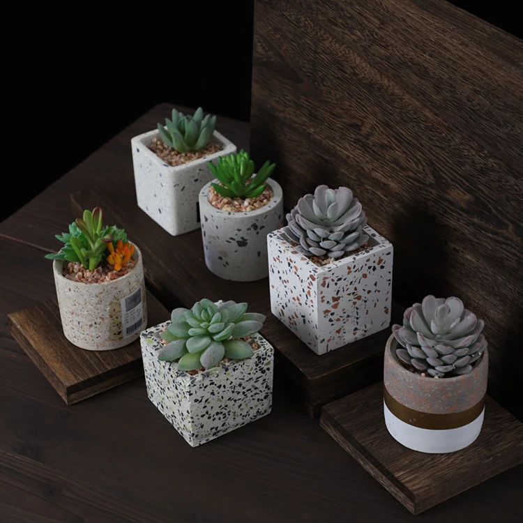 Modern style matte square shape bulk custom plastic indoor house home decor mini faux cactus succulent artificial plants in pots