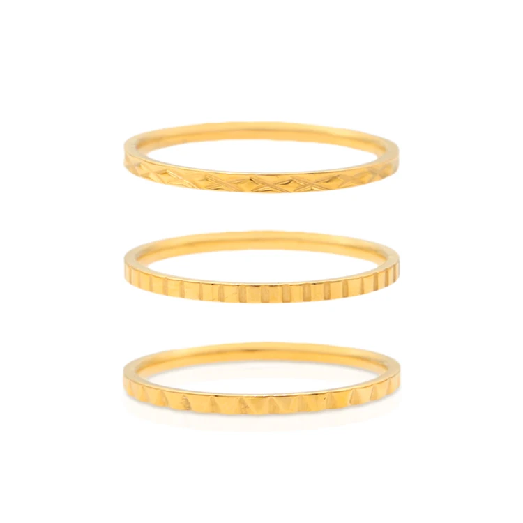 Chris April 316L texture ring gold stainless steel knuckle triple layer pinky ring for men