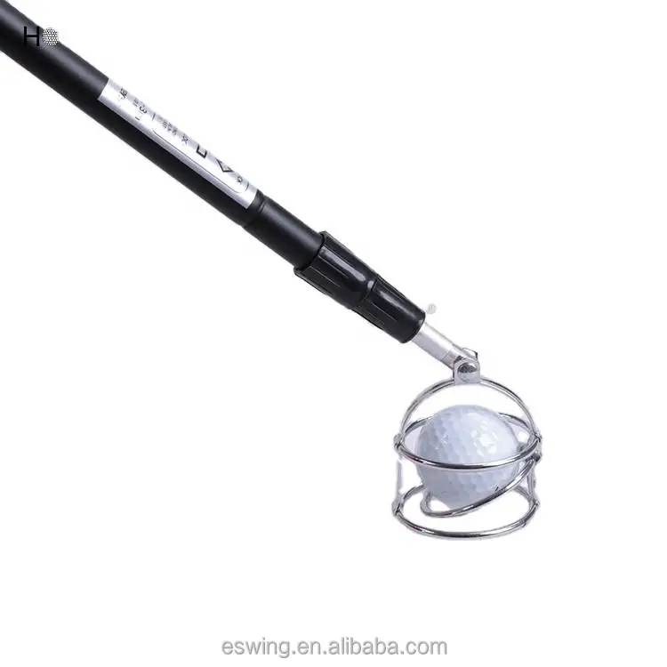 Eswing Black Stainless Steel Basket Head Golf Ball Retriever Picker With Aluminum Shaft For Collect