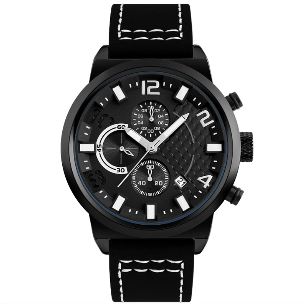 Best Men Japan Quartz Movement watch Chronograph Style Leather strap Quartz Men Luxury Wrist Watches