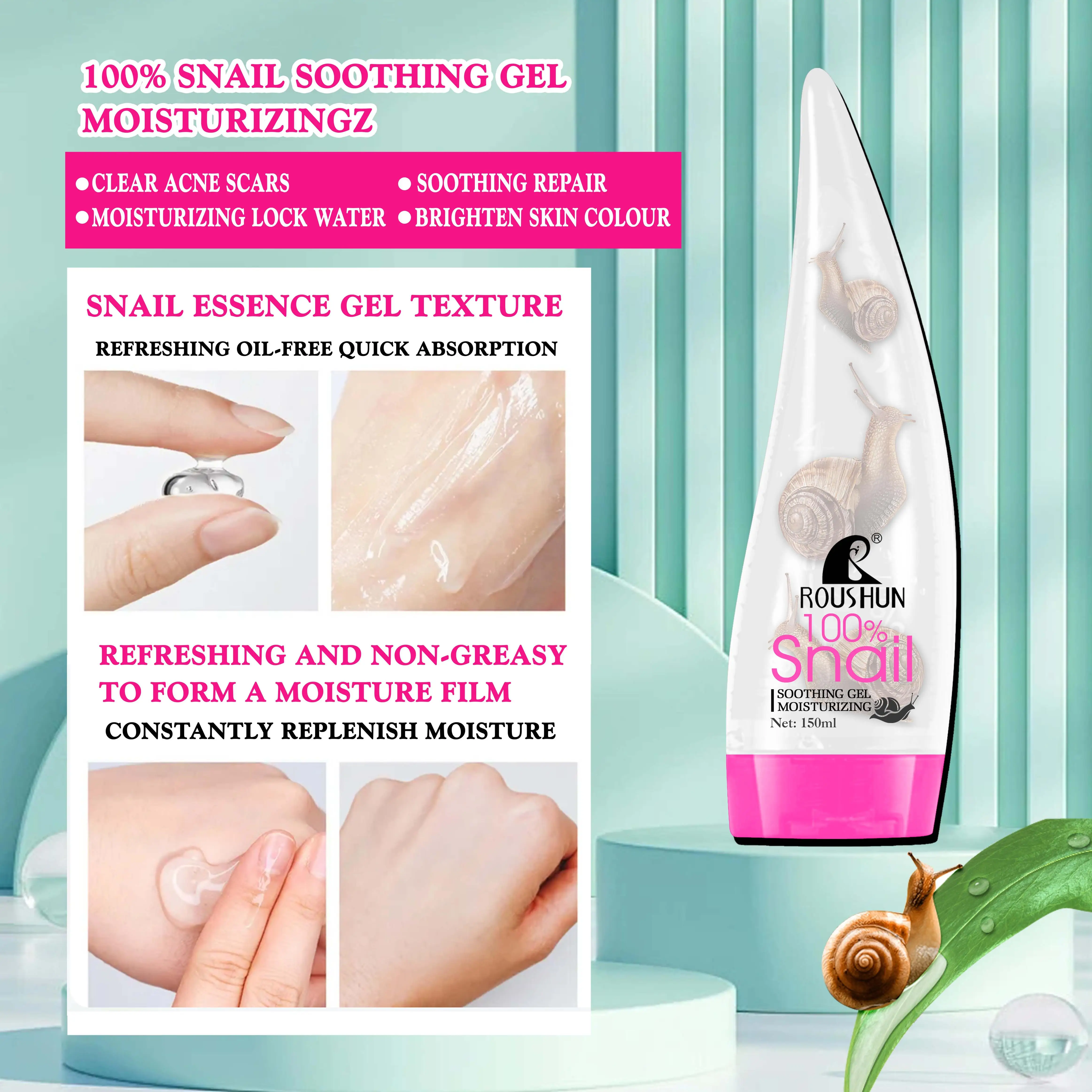 ROUSHUN 100% Snail Soothing Gel Moisture Private Label Acceptable Manufacturer