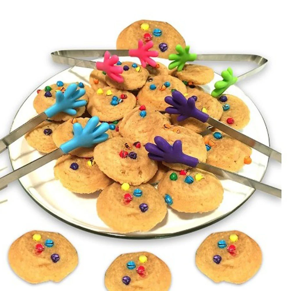 High quality 5.5 inch SS handle funny mini silicone stainless steel cube sugar ice food tongs