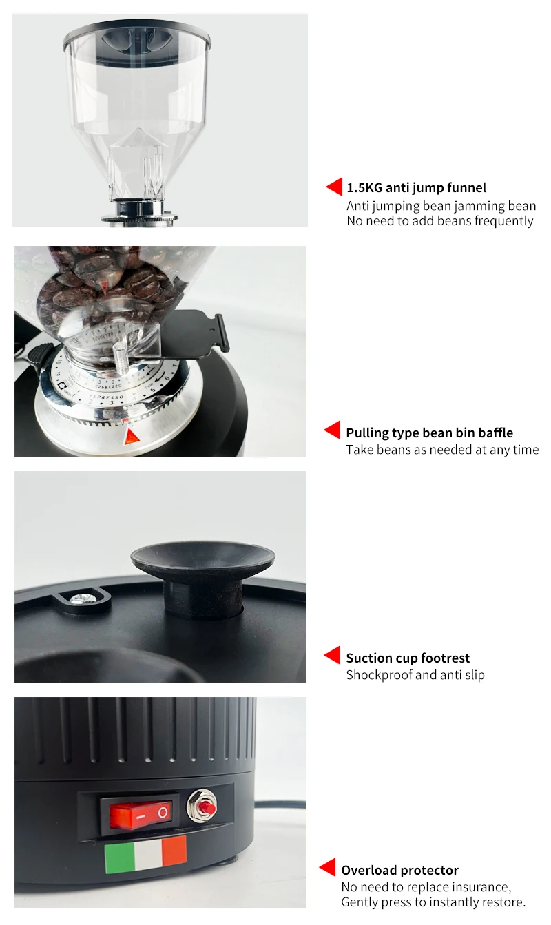 2024 New Design coffee grinder machine 65mm flat burrs with Powder bracket Optional titanium burrs electric coffee grinder