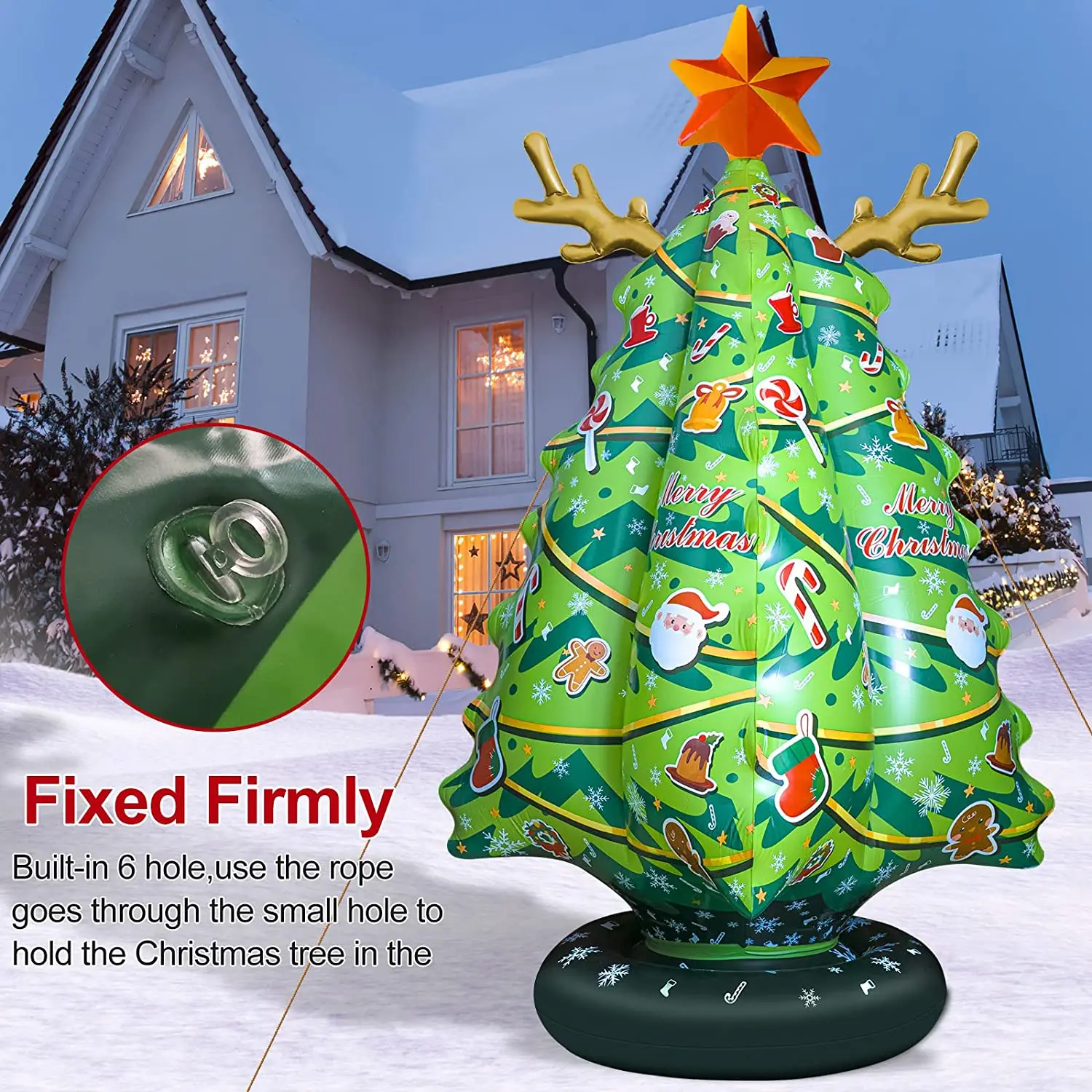 20IN PVC Inflatable Christmas Ball Outdoor Decorated Ball Xmas Inflatable Balls Remote Yard Decoration Holiday Ornaments