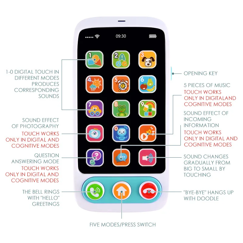 Touch and Swipe Baby Phone Multifunctional Infant Early Educational Toys Simulation Music Mobile Phone