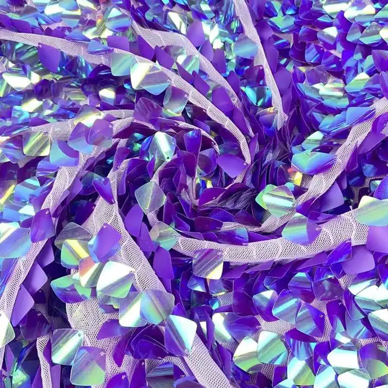 2022 new design 18mm large sequin iridescent colorful fabric with tulle embroidery sell by yard