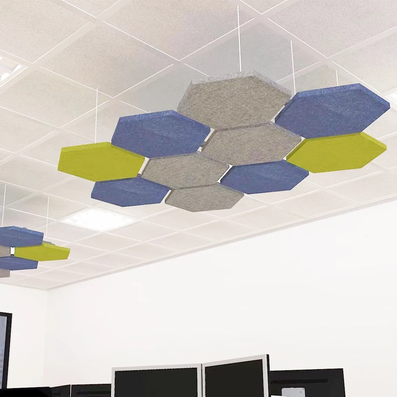 Customized New Self-adhesive Hexagon Decorative Polyester Acoustic Panel Large Size Felt Soundproof ceiling wall Acoustic panel