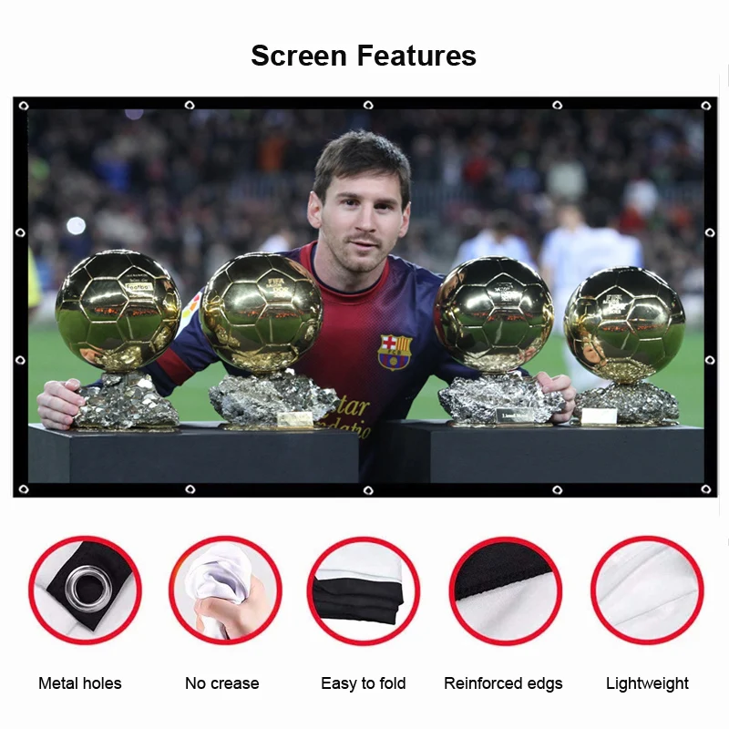 Yovanxer Projector Screen Portable HD Foldable for Home Theater Outdoor Indoor Double Side Projection Curtain Polyester