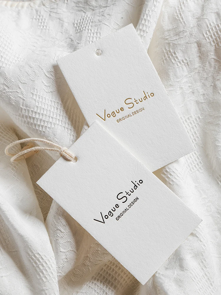Garment Swing Tags Clothes Label print Name logo Plastic hang tag with string paper hangtags For Clothing own logo