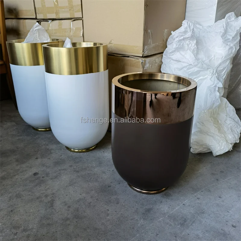 Luxury Indoor Tall Metal Matte White Flower Bowl Vase/ Gold Plants Pot For Custom