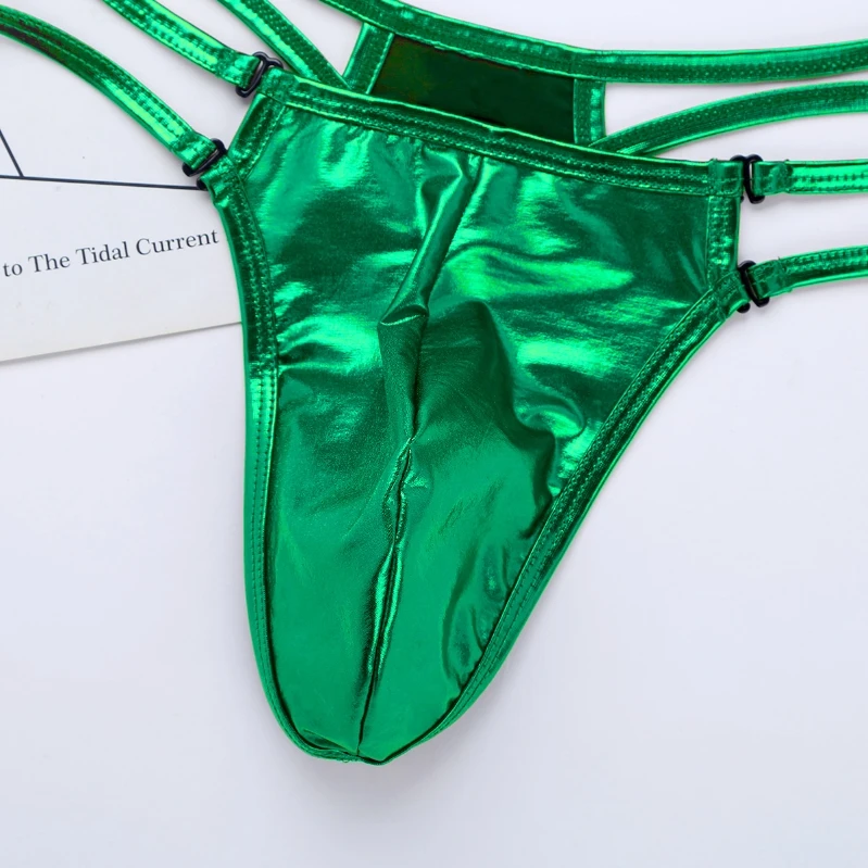 Модные мужские блестящие металлические трусы-бикини, стринги, мужское нижнее белье