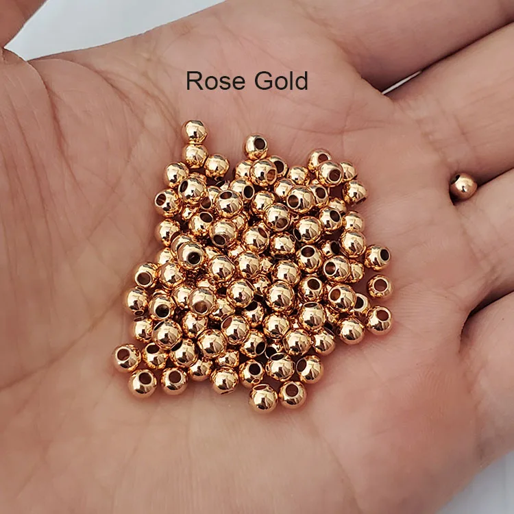 JF2066 18K Gold Plated Solid Metal Round Beads Shiny Smooth Brass Spacer Beads for Jewelry Making Sizes 3mm 4mm 5mm 6mm