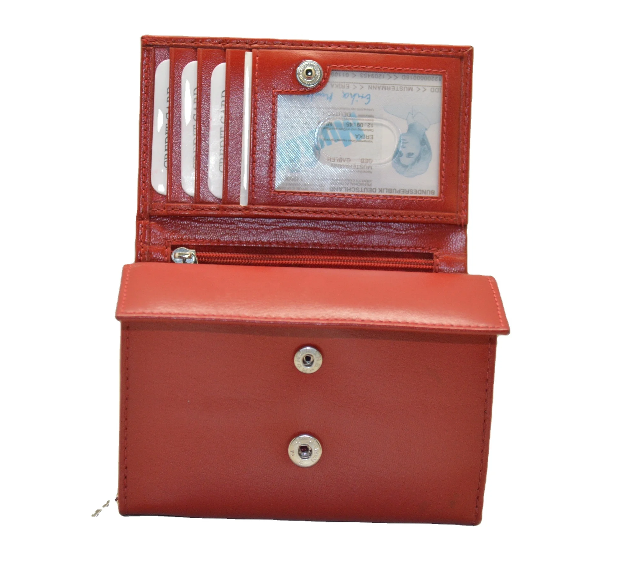 Small Wallets for Women trifold Leather Short Wallet Lady Mini Purse Card Case Holder with ID Window Red