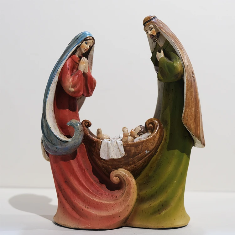 Nativity Holy Family Statue Resin Christmas Sculpture Decoration with Bethlehem Star Figurine Religious Gift
