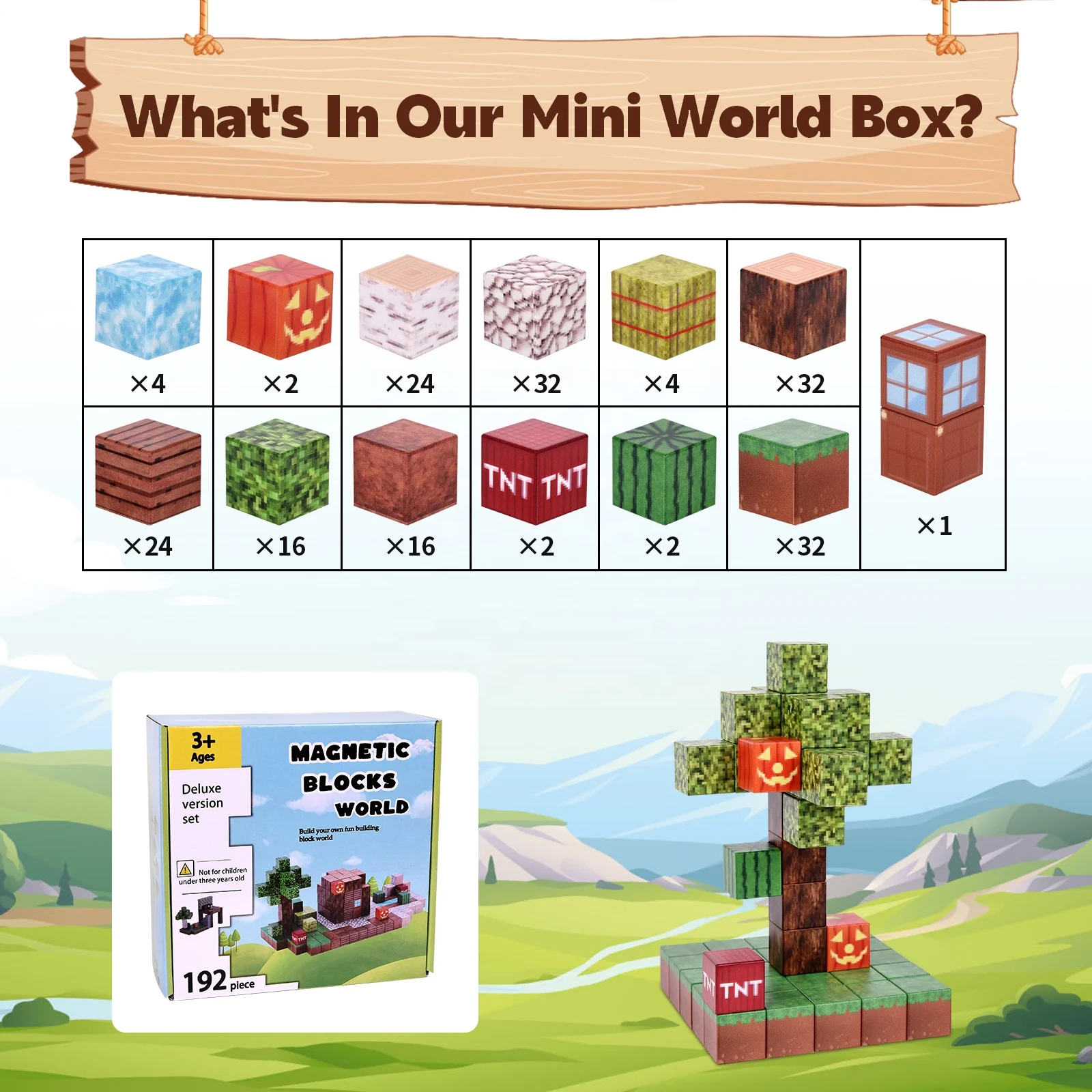 Magnetic Blocks-Build Mine Magnet World Edition Magnetic Toys for Boys & Girls Age 3-4 4-5 6-8