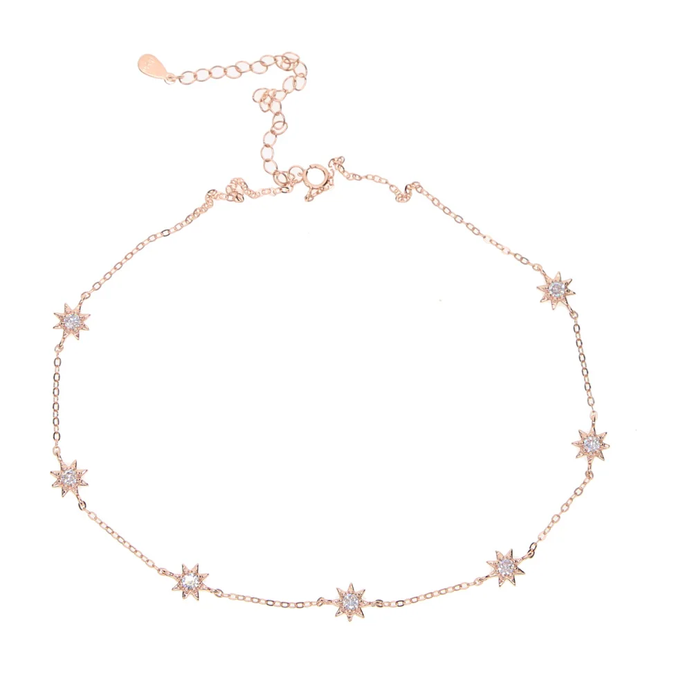 Wholesale elegant women short chain choker 925 sterling silver sunburst sun flower charm delicate link chain necklace