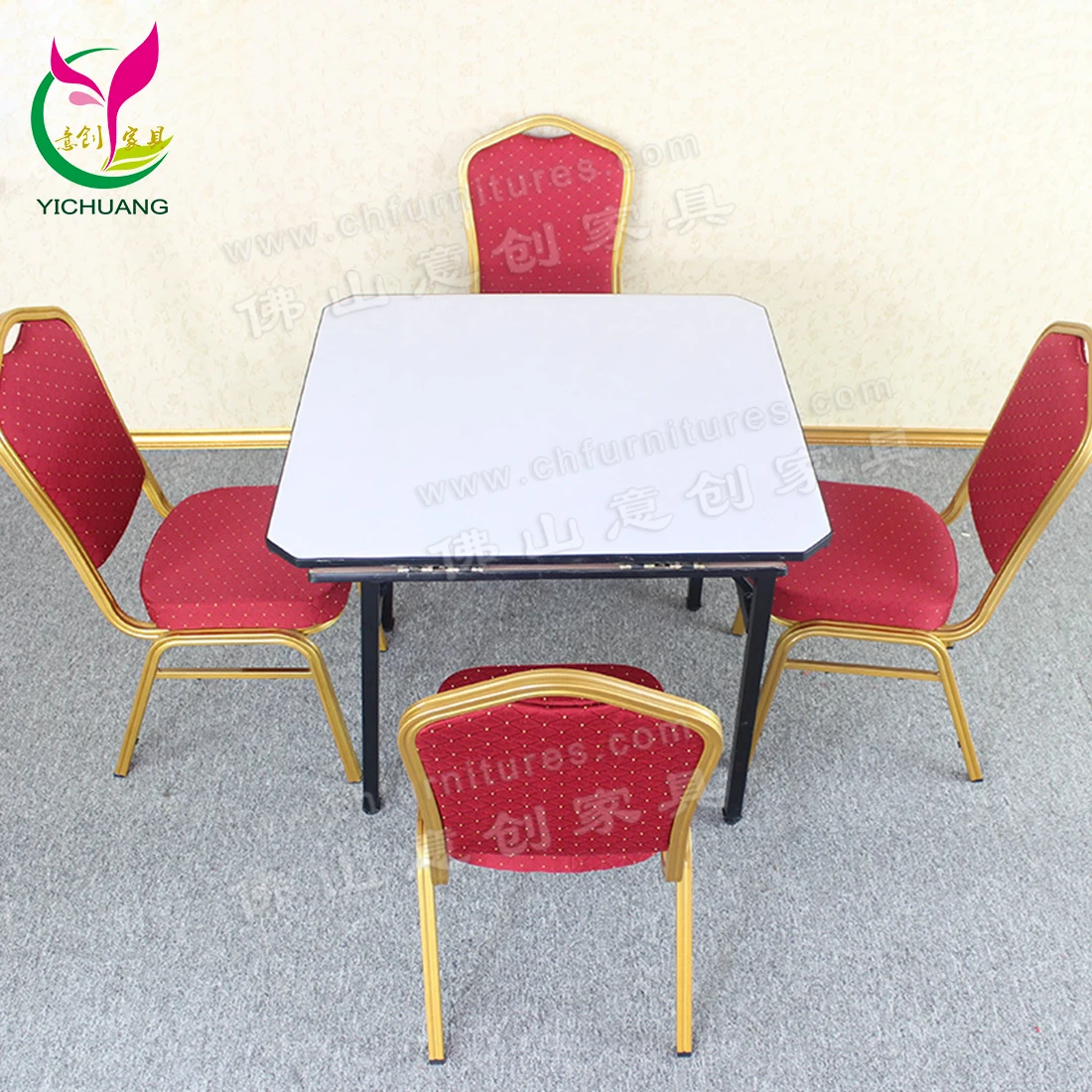 Yichuang Modern Round Square Changeable Plywood Folding Table for Dining Hotel Banquet & Restaurant Pair with Chairs