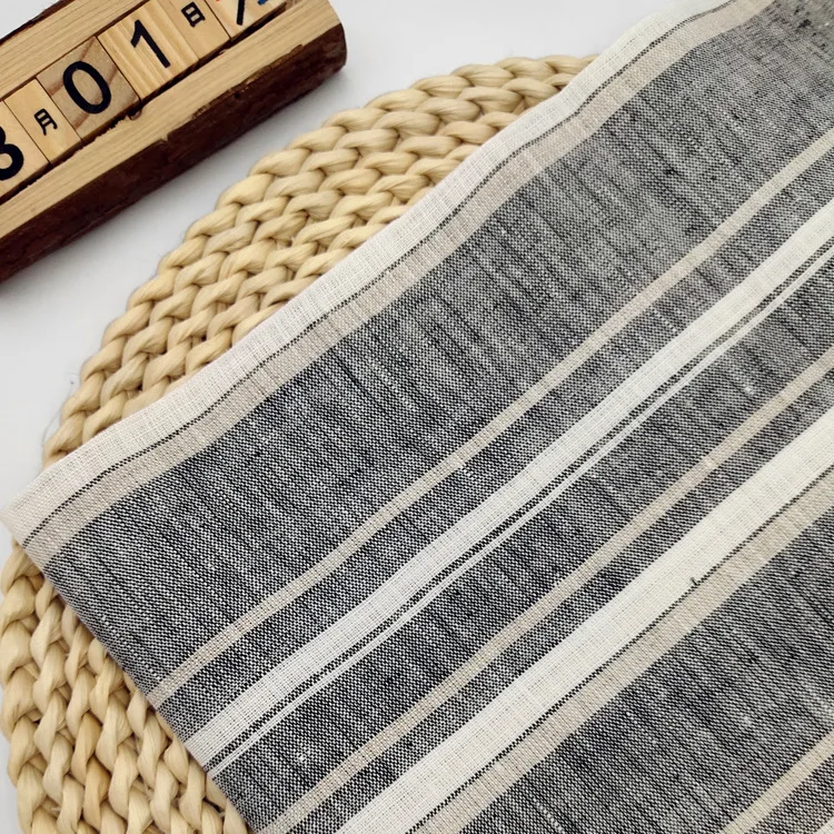 Manufacturing wholesale irregular thickness horizontal stripes flax fabrics oeko tex summer 100% linen fabric for clothing
