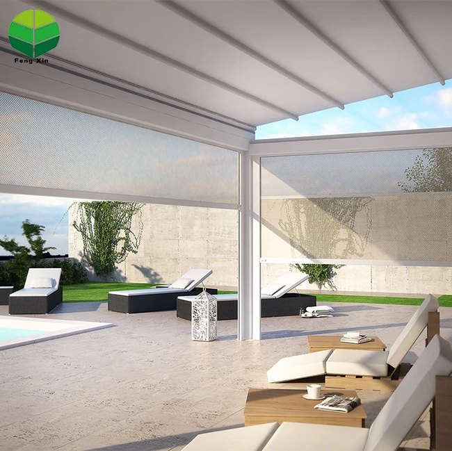 Fabric Roof Motorized Pergola Outdoor Retractable Pergola Factory Electric PVC Pergola with  Rain Sensor