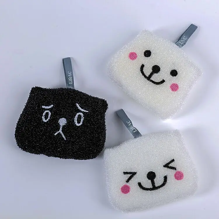 Wholesale Sponge Scoure Scrubber Popular cartoon cat dish cleaning sponge scrubber for kitchen