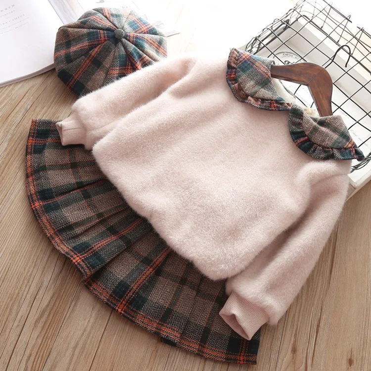 
2020 New winter classy kids clothing little girl Long sleeves lattice toddler Cotton stripe party dresses girl 