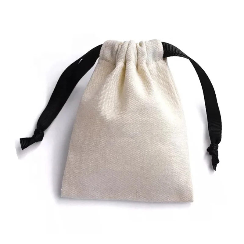 Custom natural flat bottom linen bags for candle reusable organic cotton produce pouches with drawstring