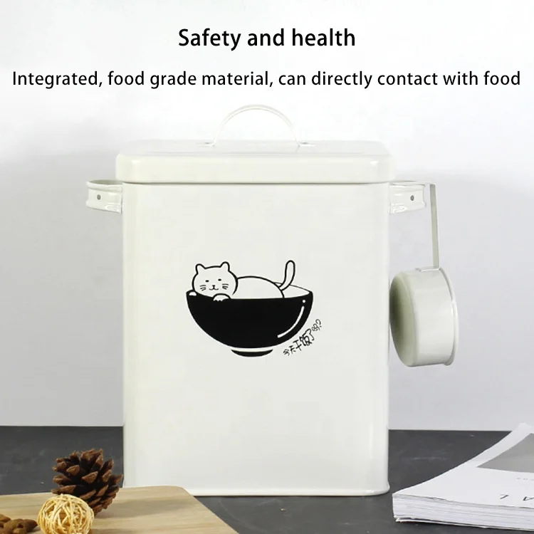 Large Capacity Pet Dry Food Storage Metal Bucket With Scoop Sealing Cover Cat Food Bin Box Dog Food Containers