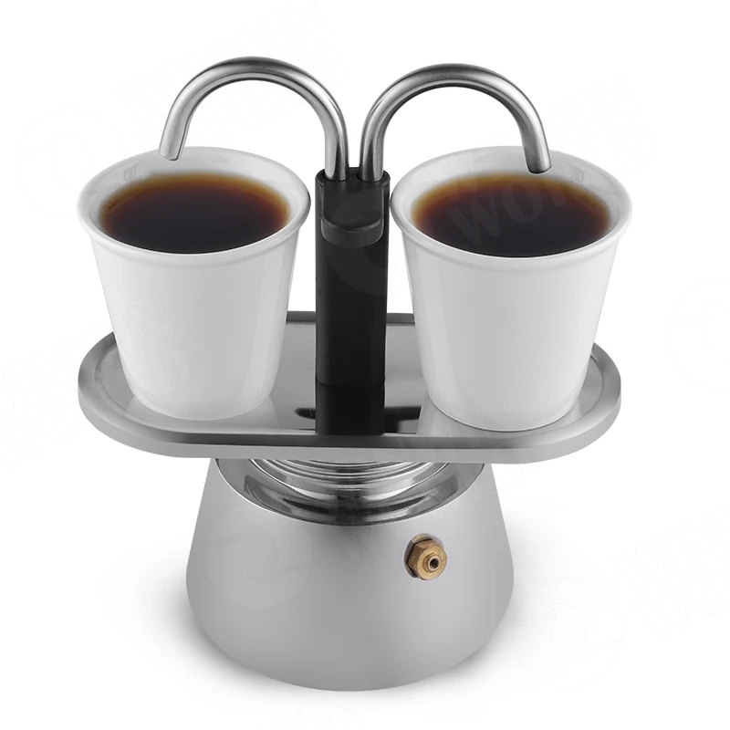 Hot Selling Italian Moka Pot Set includes Stainless Steel Espresso Stovetop Coffee Maker 2 Cup with 2 shot glasses