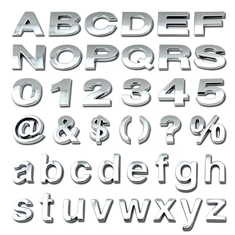 Matte Black Alphabets Chrome Letters For Decorate DIY Number Cars