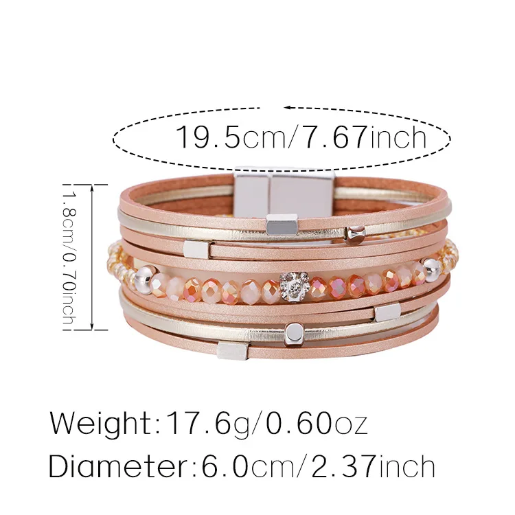 Bohemian Ethnic Style Jewelry Multi Layer Leather Wrap Bracelet Fashion Retro Exquisite Crystal Beads Wrist Bands