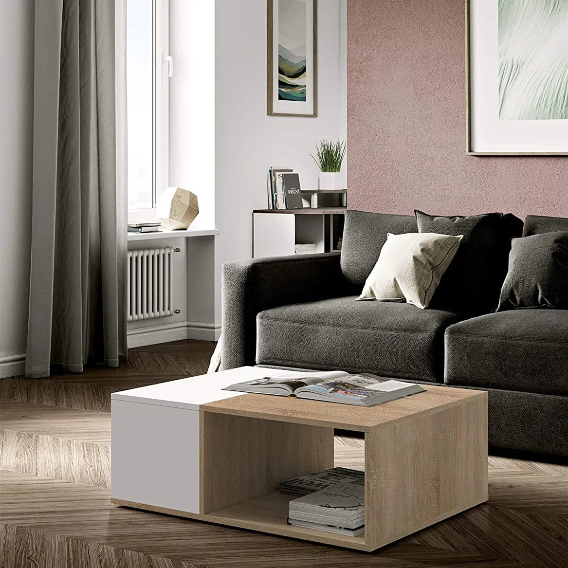 Smart Coffee Table Metal Frame Wood Top Tea Table Sofa Glass Table for Living Room Home Furniture