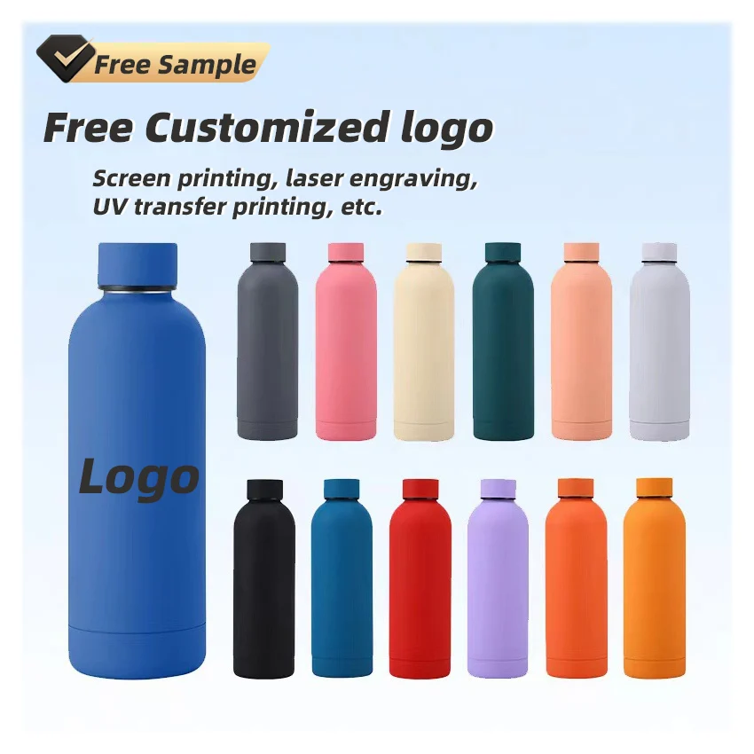 Free Custom Logo 350/500/750ML/1L Small Mouth Double Layer 304 Stainless Steel Frosted Appearance Large Capacity Thermos Bottle
