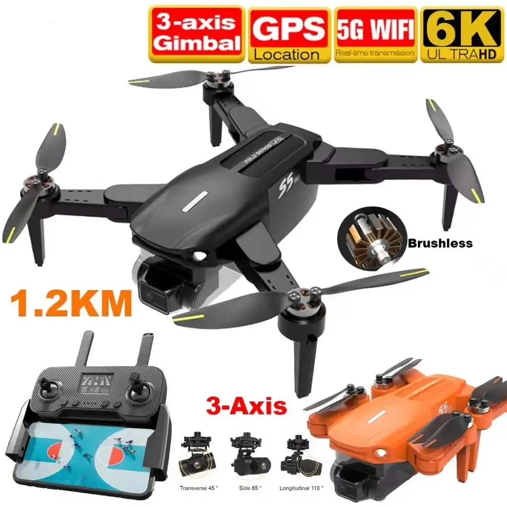 S5PRO 3-осевому гидростабилизатору игрушка с дистанционным управлением Дрон с камерой 6K GPS Профессиональный 1,2 км междугородние S10 Дроны с камерой HD 4K RC Квадрокоптер с бесщеточным двигателем