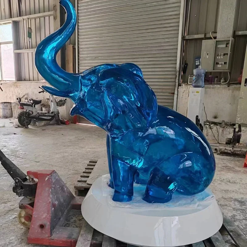 Transparent sculpture Blue elephant Animal sculpture custom factory Outdoor large resin crafts