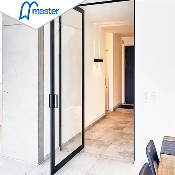 Master Well Wholesale Pretty Powder Coated Interior Exterior Aluminum Alloy Pocket Entrance Aluminum Glass Pivot Doors