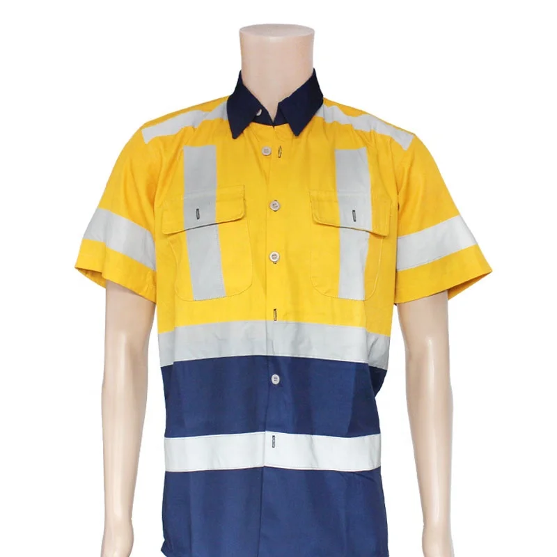 China cheap custom logo reflective workwear man polo shirt reflective coverall road safety vest with button and pocket