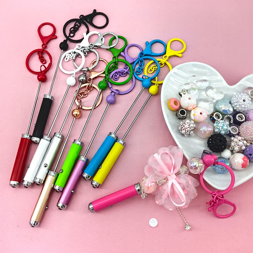 Novelty Fancy Beadable Flashlight Keychain Add Focal Beads Bar Blank DIY Handmade LED Lamp Beaded Bar Keychain with LED
